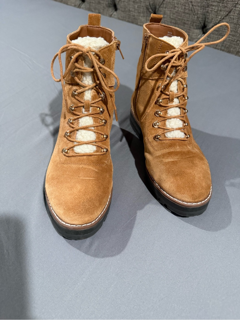 Women's Lace-Up Suede Combat Boots in Tan